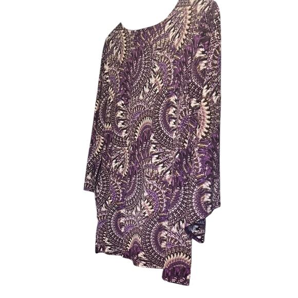 ROZ & ALI LONG SLV PULL-OVER RND NECK TUNIC BLOUSE, WOMEN, L, PURPLE BROWN ABSTR - Picture 7 of 12